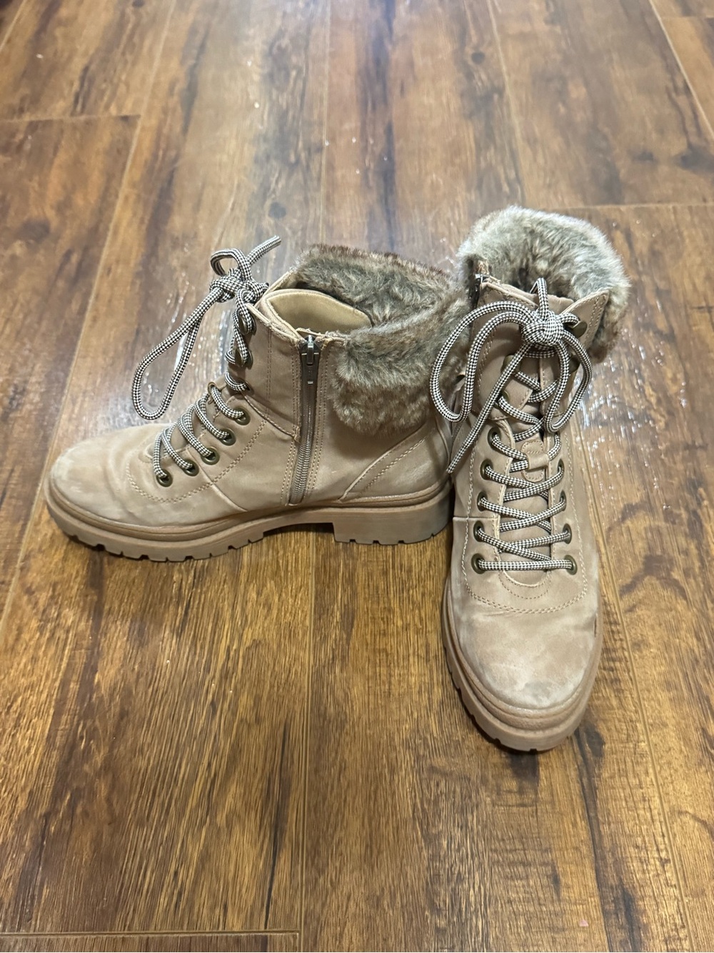 Tan Faux-Fur Suede Lace-Up Winter Boots